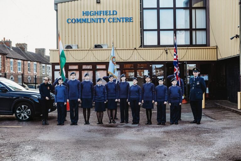 Cadets on parade outside Highfield Community Centre